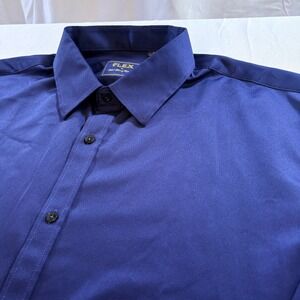 Flex Mens Luxury Collection Navy Blue Dress Shirt 2XL Long Sleeve Button Up